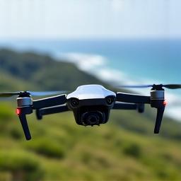 A drone flying over a scenic landscape for a video shoot.